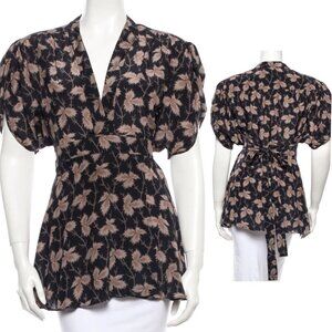 Stella McCartney Black Silk Floral Wrap Blouse Top Size 40 - 1946